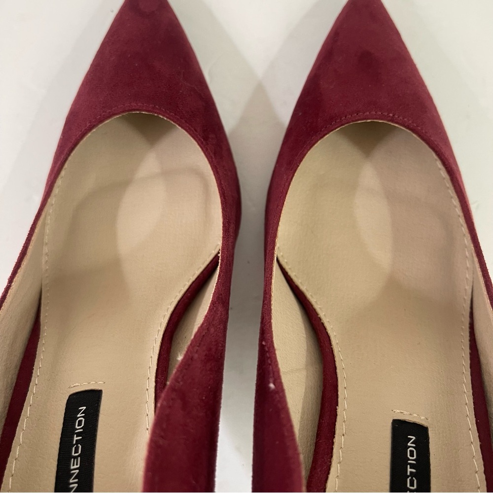 NWOT French Connection Women's Plum Burgundy Scallop Slip-On Heels Sandals - Picture 8 of 14